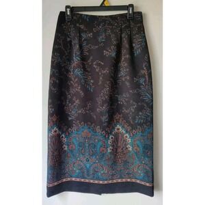 BRIGGS NEW YORK Women's Petite Teal/Black/Brown Print Midi Skirt Sz 18P